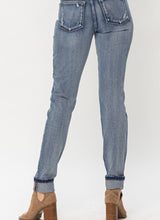 Load image into Gallery viewer, Judy Blue Mid-Rise Button Fly Contrast Wash Cuffed Boyfriend

