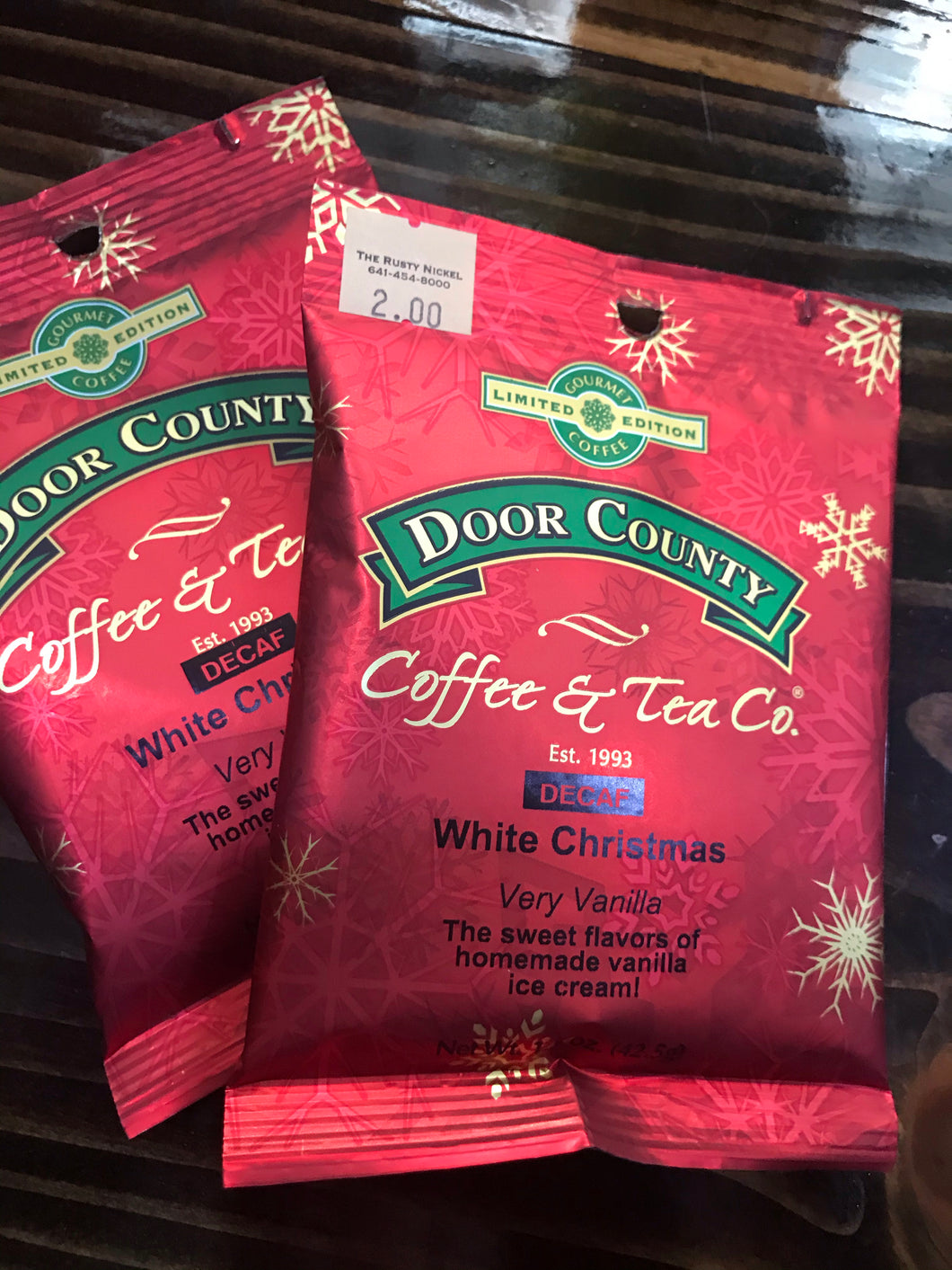Door County Coffee 1.5 oz Pack of Decaf White Christmas