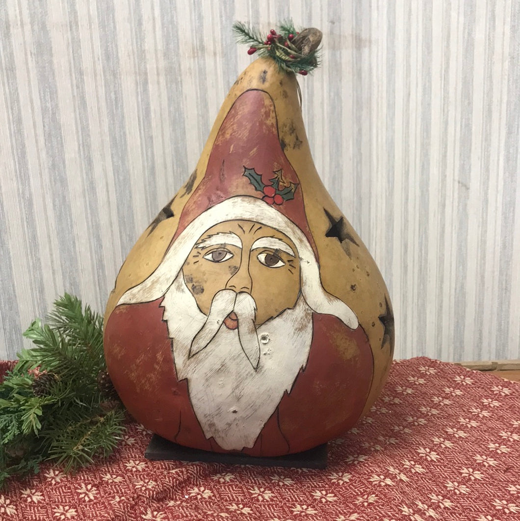Carved Painted Santa Gourd Lighted