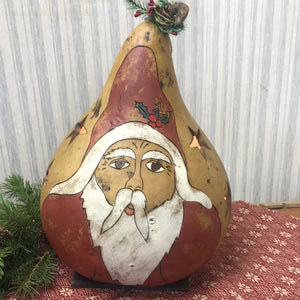 Carved Painted Santa Gourd Lighted