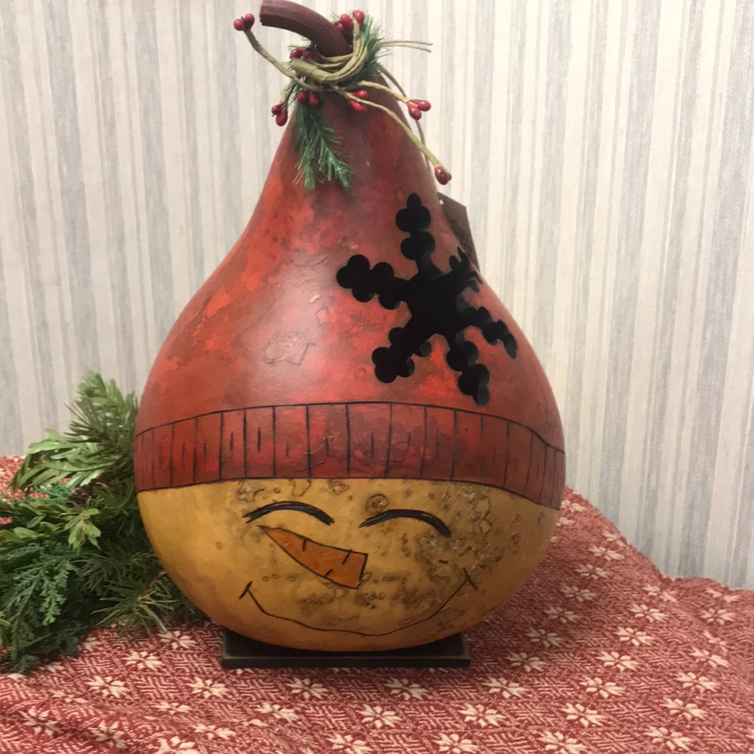 Carved Lighted Snowman Gourd
