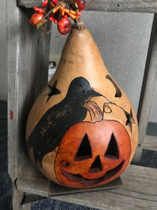 Crow and Jack Painted and Carved Gourd