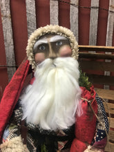 Load image into Gallery viewer, Old Quilt Standing Clay Face Santa
