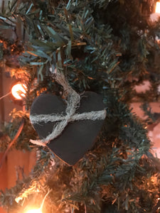 Blackened Beeswax Heart with Wire Hanger