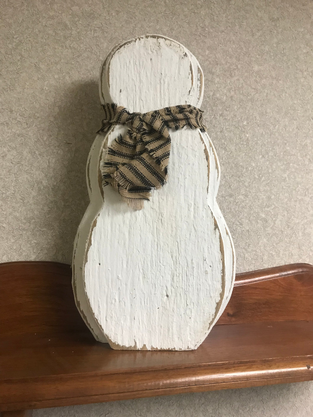 Wooden Snowman with Ticking Scarf